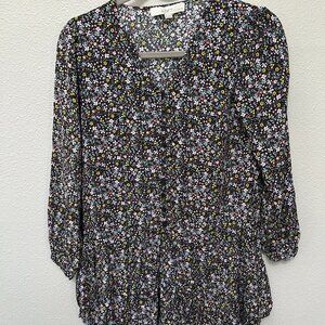 LOFT Floral Button Peplum Mini Dress